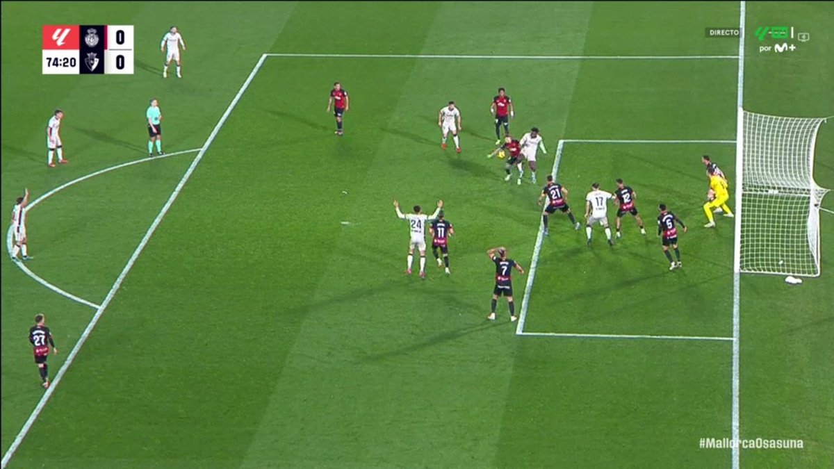 ArchivoVAR's tweet photo. 🖥️💥 El VAR dejó pasar un penalti en el Real Mallorca - Osasuna.

👉🏻 Maffeo intercepta el balón con el brazo extendido y ocupando un espacio dentro del área.

❌ ES PENALTI.

▪️ La clave de la acción es que Maffeo abre el brazo ante el paso del balón. https://t.co/FW4npmoO0W