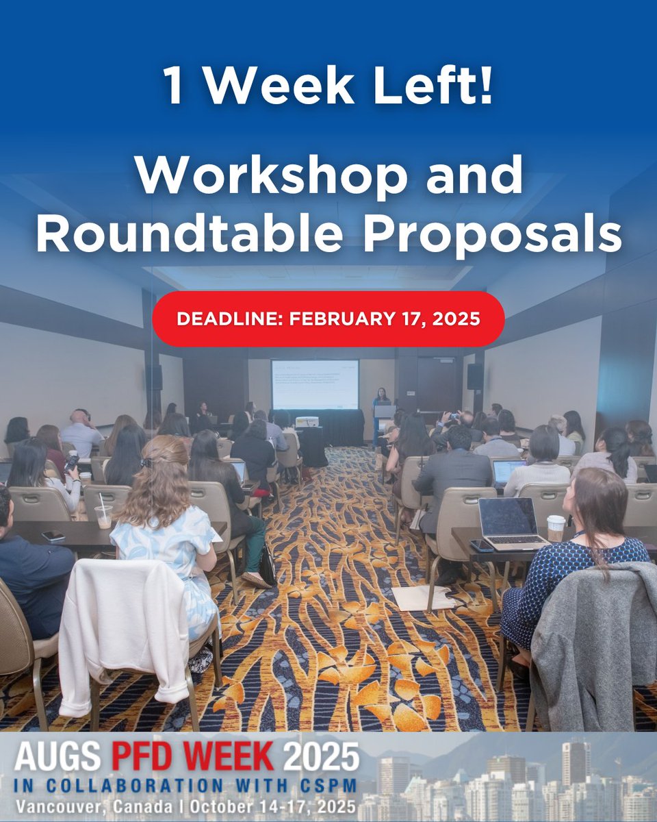 AUGS (@urogynsociety) on Twitter photo There is ONE WEEK left to submit a workshop and/or roundtable proposal to #PFDWeek25! Don't miss your chance to share your expertise and shape the conversation at the AUGS annual meeting in collaboration w/ <a href="/SocietyPelvic/">Canadian Society for Pelvic Medicine</a>.
Submit your proposal by Feb. 17!
pfdweek25.eventscribe.net/aaStatic.asp?S… There is ONE WEEK left to submit a workshop and/or roundtable proposal to #PFDWeek25! Don't miss your chance to share your expertise and shape the conversation at the AUGS annual meeting in collaboration w/ <a href="/SocietyPelvic/">Canadian Society for Pelvic Medicine</a>.
Submit your proposal by Feb. 17!
pfdweek25.eventscribe.net/aaStatic.asp?S…