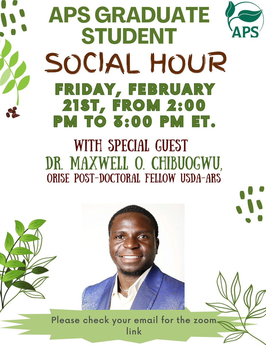 Join us for our first Social Hour next Friday, February 21st at 2pm with Dr. Maxwell Chibuogwu!
#plantdisease #plantpathology