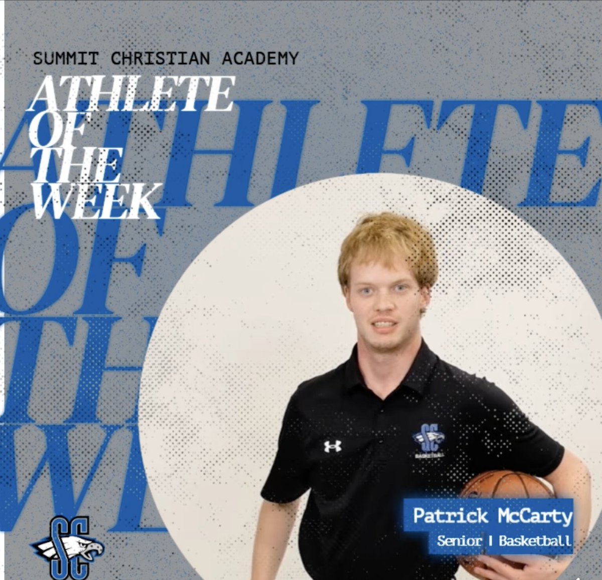 Congratulations to SCA Athlete of the Week Patrick McCarty for the Varsity Boys Basketball game! Patrick put up 2 points in last week's game against University Academy and spent the last four years showing us all what the heart of a servant looks like!