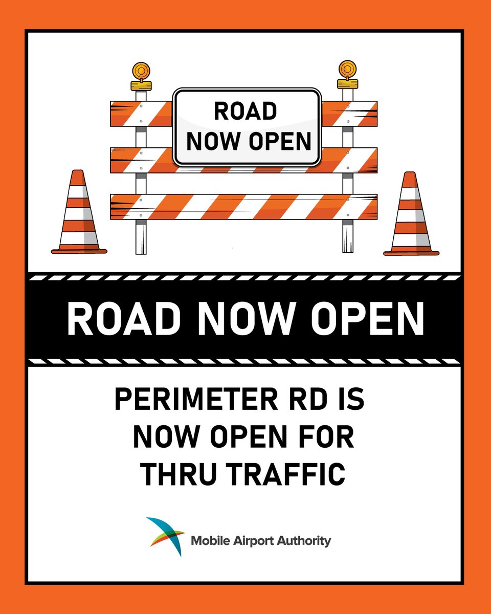🚗 Attention, Travelers! 🚗

We’ve got great news—Perimeter Road is open ahead of schedule! 🎉

Thank you for your patience as we continue to #BuildBFM! Stay updated on the progress of the Mobile International Airport project by visiting buildbfm.com.