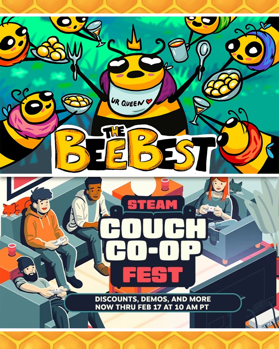 We are participating in Steam's Couch Co-Op Fest!
Gather your family, friends or both, and try the BeeTheBest Demo now!
You will have a beetastic time! 🐝
Up until Monday 17th of February. Seeking your feedback in the comments🔍
store.steampowered.com/app/3402510/Be…