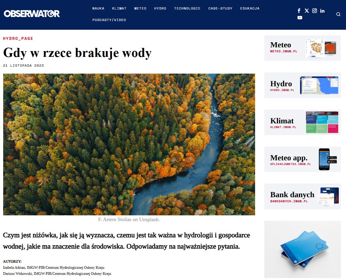 IMGWmeteo's tweet image. Gdy w rzece brakuje wody🌵

🌊Czym jest niżówka, jak się ją wyznacza, czemu jest tak ważna w hydrologii i gospodarce wodnej, jakie ma znaczenie dla środowiska. 
✅Odpowiadamy na najważniejsze pytania.
➡️obserwator.imgw.pl/2023/11/21/gdy…

#Obserwator #IMGWhydro