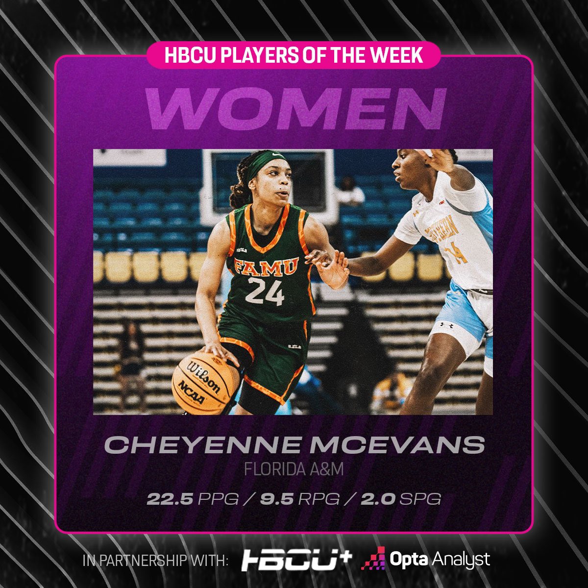 HBCU_Plus's tweet photo. HBCU + Women’s Player of the Week: Cheyenne McEvans, Florida A&amp;M https://t.co/Z2TOLYOHk8