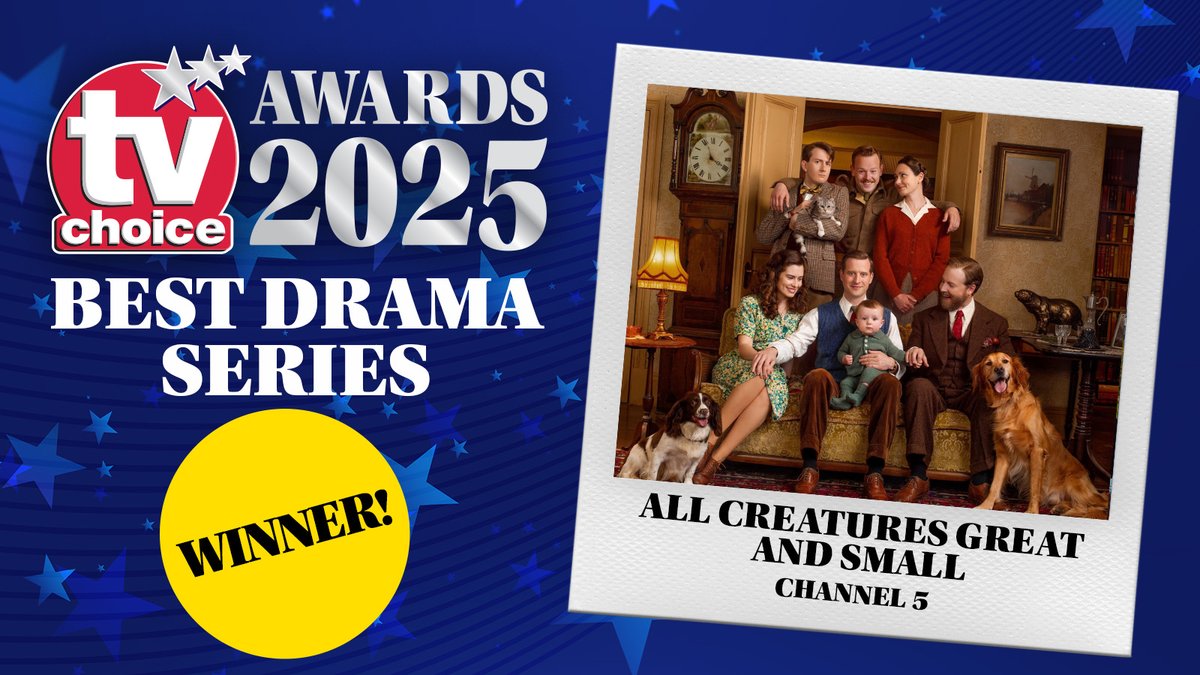 TV Choice (@tvchoice) on Twitter photo The series the viewers have picked as BEST DRAMA SERIES is the much-loved All Creatures Great and Small! π A beautiful mix of heart, humour, and Yorkshire charm. Congrats to <a href="/AllCreaturesTV/">All Creatures Great and Small</a>, <a href="/channel5_tv/">Channel 5</a>, and <a href="/PlaygroundEnt/">Playground Entertainment</a>! β¨
Follow #tvchoiceawards for updates!
#AwardSeason The series the viewers have picked as BEST DRAMA SERIES is the much-loved All Creatures Great and Small! π A beautiful mix of heart, humour, and Yorkshire charm. Congrats to <a href="/AllCreaturesTV/">All Creatures Great and Small</a>, <a href="/channel5_tv/">Channel 5</a>, and <a href="/PlaygroundEnt/">Playground Entertainment</a>! β¨
Follow #tvchoiceawards for updates!
#AwardSeason