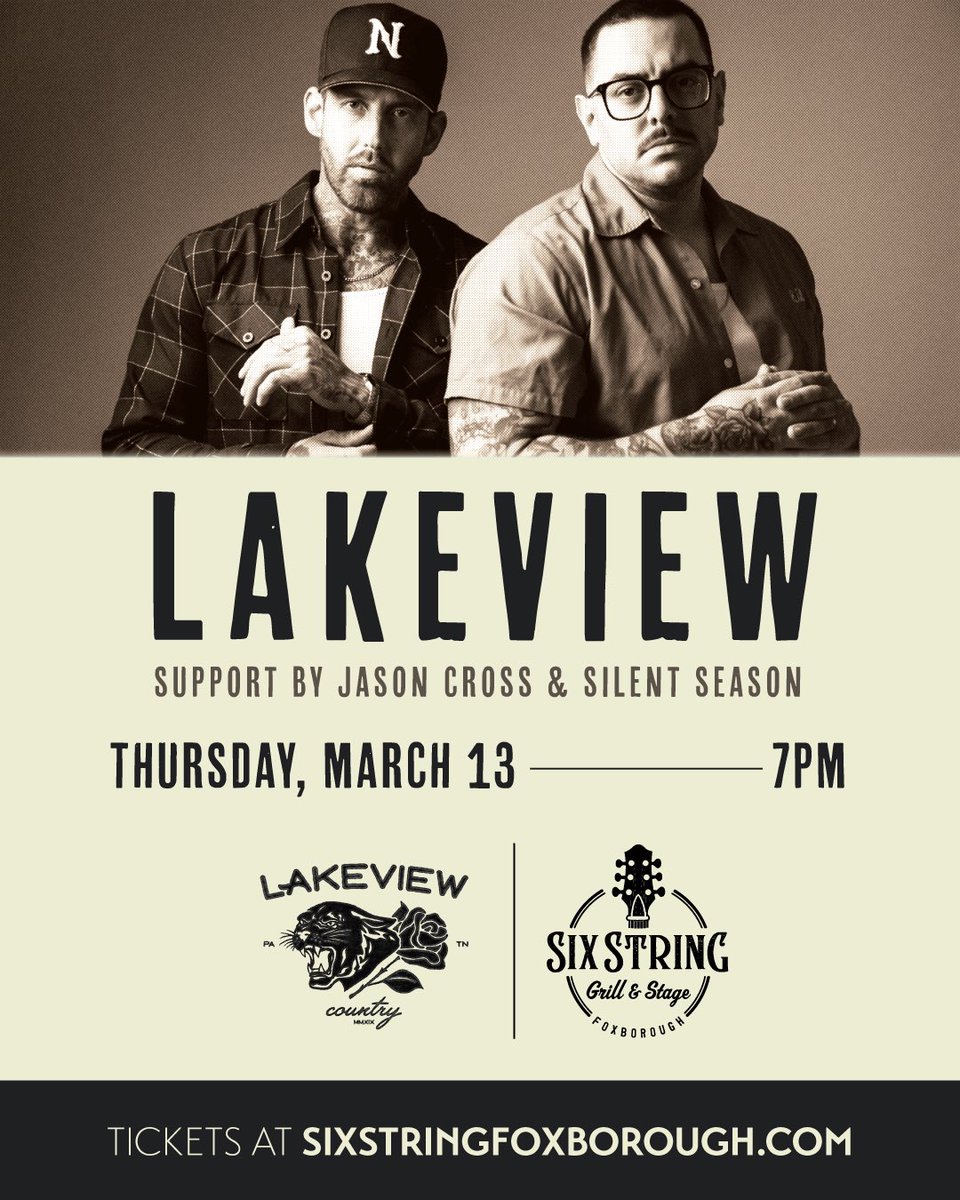 silentseason's tweet photo. Cats finally out of the bag. We’re rocking out w/ Lakeview &amp; Jason Cross @ Six String Grill in Foxborough, MA on 3/13 (21+). Msg us for tixs ($15) &amp; enjoy a night full of rock music 🤘🏼  #silentseason #silentseasonarmy #show #lakeview #jasoncross #sixstringgrillandstage #sixstring https://t.co/dmeewhWhfc