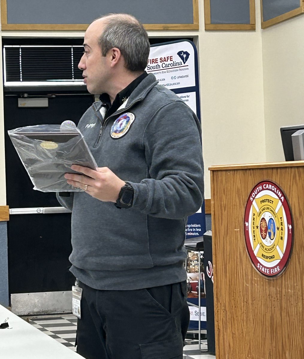 FireSafeSC's tweet image. At today’s Fire &amp;amp; Life Safety Educator Quarterly, Austin Pace received the “Community Risk Reduction Rock Star Award” for his volunteer service with the SC State Fire CRR Team on opioid outreach resources. Well done, Austin! #FireSafeSC #CommunityRiskReduction #SCStateFire