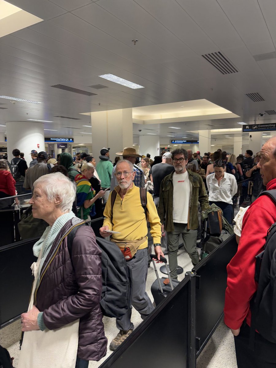 Crazy long lines at Miami airport, after going thru immigration.. is this a result of “#governmentefficiency “ efforts involving firing government workers??