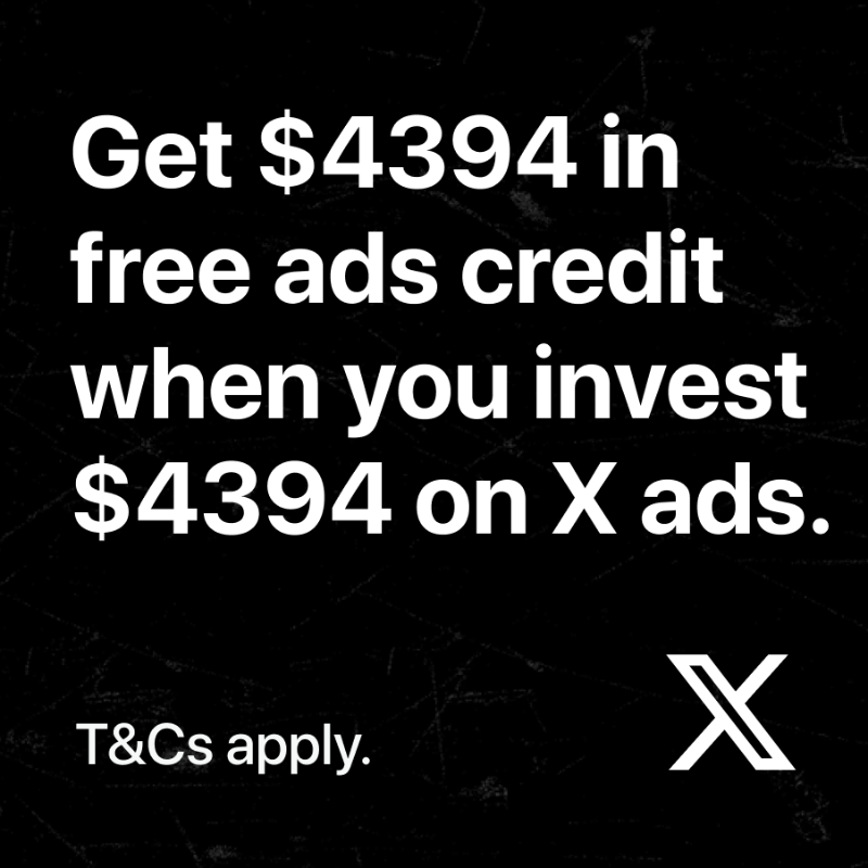 XBusiness's tweet photo. Get $4394 CAD in free ad credit when you invest $4394 CAD on X Ads. T&amp;Cs apply.