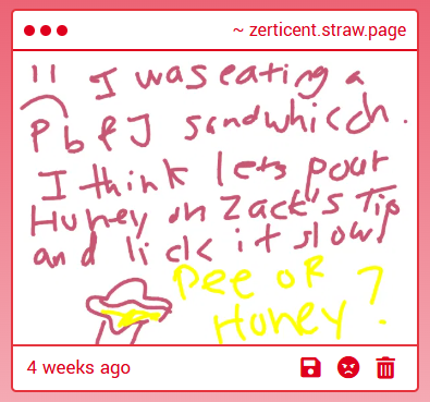 zerticent's tweet photo. chronicles of #StrawpageFreak my #FreakyOomf

bhgdsfg honey on zack's tip very sticky—i'm down https://t.co/ztSn45tvm9