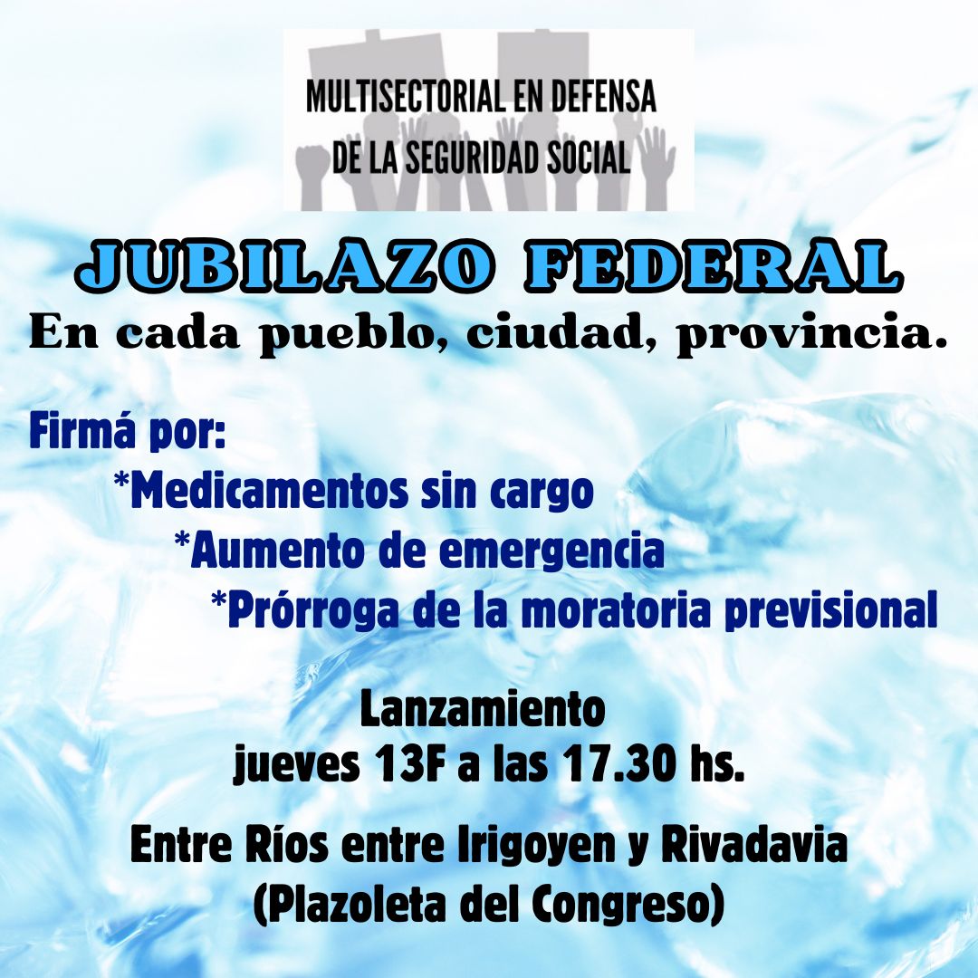 CabaApdh's tweet image. JUBILAZO FEDERAL
Jueves 13/2, 17:30 hs 
Entre Ríos entre Hipólito Yrigoyen y Rivadavia