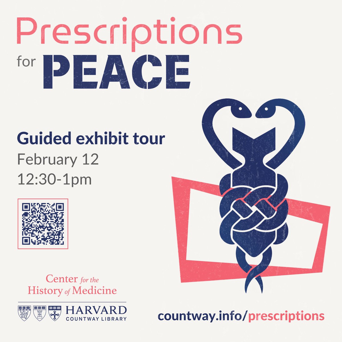 Countway Library (@hmscountway) on Twitter photo Curious about <a href="/HarvardHistMed/">HarvardHistMed</a>'s new exhibit "Prescriptions for Peace" & want to learn more? Sign up for a guided tour with the co-curator! ⚕️
Explore physician anti-nuclear activism from 1961-1985 with Heather Mumford, Archivist for <a href="/HarvardChanSPH/">Harvard T.H. Chan School of Public Health</a>.
🔗 countway.info/tour0212 Curious about <a href="/HarvardHistMed/">HarvardHistMed</a>'s new exhibit "Prescriptions for Peace" & want to learn more? Sign up for a guided tour with the co-curator! ⚕️
Explore physician anti-nuclear activism from 1961-1985 with Heather Mumford, Archivist for <a href="/HarvardChanSPH/">Harvard T.H. Chan School of Public Health</a>.
🔗 countway.info/tour0212