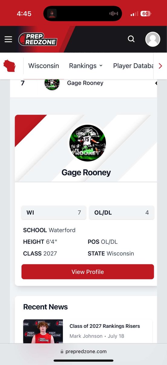 Gage Rooney (@gagerrooney) on Twitter photo Blessed and thankful to receive the 7th overall spot and 4th OLine spot in Wisconsin for the 2027 class! Thank you PrepRedzone and my coaches for helping me come all this way. <a href="/BrentThoen/">Brent Thoen</a> <a href="/MJ_NFLDraft/">Mark Johnson</a> <a href="/PrepRedzoneWI/">Prep Redzone Wisconsin</a> <a href="/FbWaterfor16704/">Waterford Wolverines FB</a> <a href="/meteyard/">yard88</a> <a href="/PeytonCSchuster/">Peyton.Schuster</a> <a href="/EJ_Cola/">Ej Mastrocola</a> Blessed and thankful to receive the 7th overall spot and 4th OLine spot in Wisconsin for the 2027 class! Thank you PrepRedzone and my coaches for helping me come all this way. <a href="/BrentThoen/">Brent Thoen</a> <a href="/MJ_NFLDraft/">Mark Johnson</a> <a href="/PrepRedzoneWI/">Prep Redzone Wisconsin</a> <a href="/FbWaterfor16704/">Waterford Wolverines FB</a> <a href="/meteyard/">yard88</a> <a href="/PeytonCSchuster/">Peyton.Schuster</a> <a href="/EJ_Cola/">Ej Mastrocola</a>