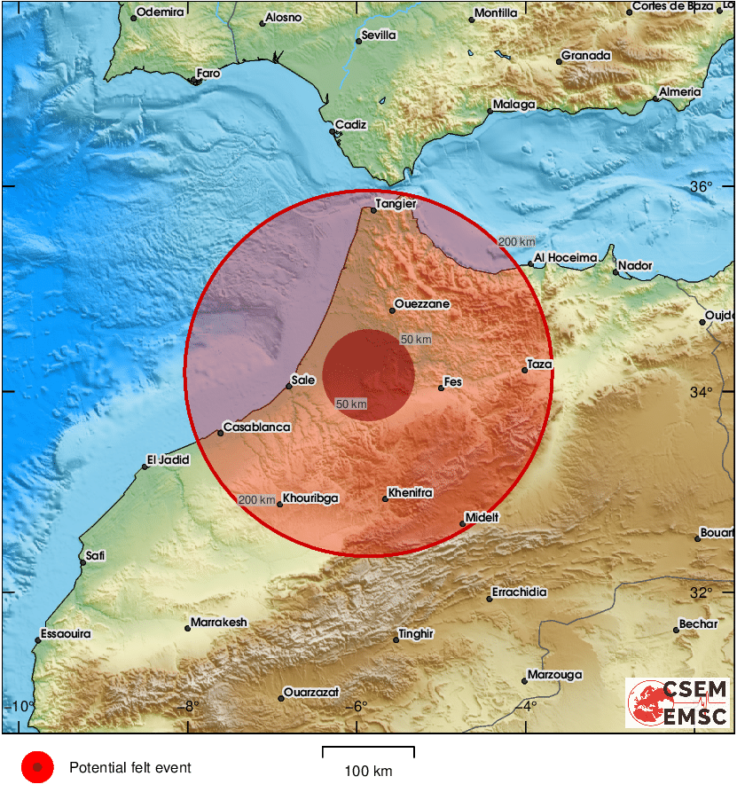 LastQuake's tweet photo. #Earthquake (#زلزال) possibly felt 20 sec ago in #Morocco. Felt it? Tell us via:
📱https://t.co/QMSpuj6Z2H
🌐https://t.co/AXvOM7I4Th
🖥https://t.co/wPtMW5ND1t
⚠ Automatic crowdsourced detection, not seismically verified yet. More info soon! https://t.co/Ca42u7surb