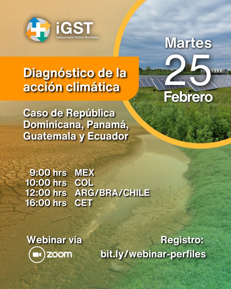 💻 ¡Te invitamos a nuestro próximo webinar! El martes 25 de febrero tendremos una sesión en la que dialogaremos sobre el contexto de la acción climática en República Dominicana 🇩🇴, Panamá 🇵🇦, Guatemala 🇬🇹 y Ecuador 🇪🇨

👉No olvides registrarte: bit.ly/webinar-perfil…