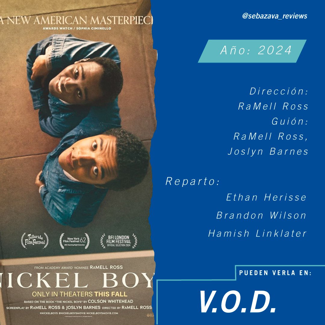 sebazavacritica's tweet photo. "Destaca por su crudo retrato de vida afroamericana."
Entren a @revventanaind para leer mi crítica de NICKEL BOYS, un innovador drama dirigido por #RaMellRoss.
AQUÍ ➡️ https://t.co/qti79xRD2C
#NickelBoys #AmazonMGM #VentanaIndiscreta https://t.co/EjPt2DWj9m