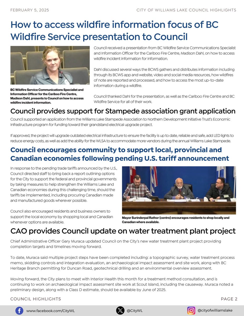 Read the latest City of Williams Lake Council Highlights from the Tuesday, February 4 Regular Meeting:
williamslake.ca/CivicAlerts.as…