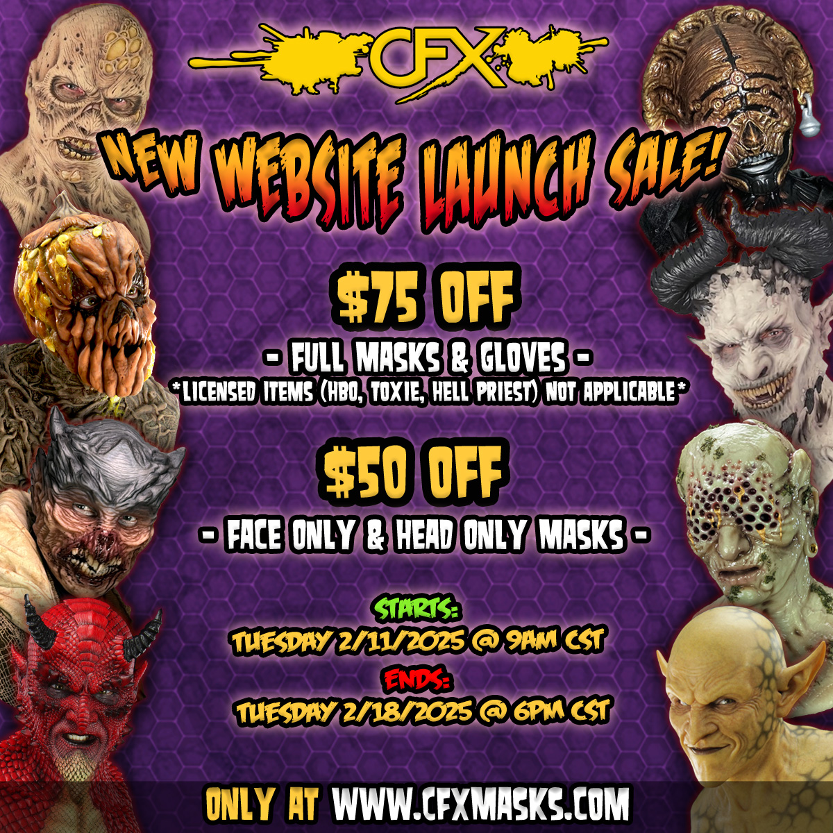 🚨 WEBSITE LAUNCH SALE DROPS TOMORROW! 🚨
Get ready, CFX fans—our Website Launch Sale is finally happening! 
This is your shot at killer savings—don’t miss out! Stay tuned tomorrow at 9AM CST for the official launch ONLY at CFXMasks.com!👀💥