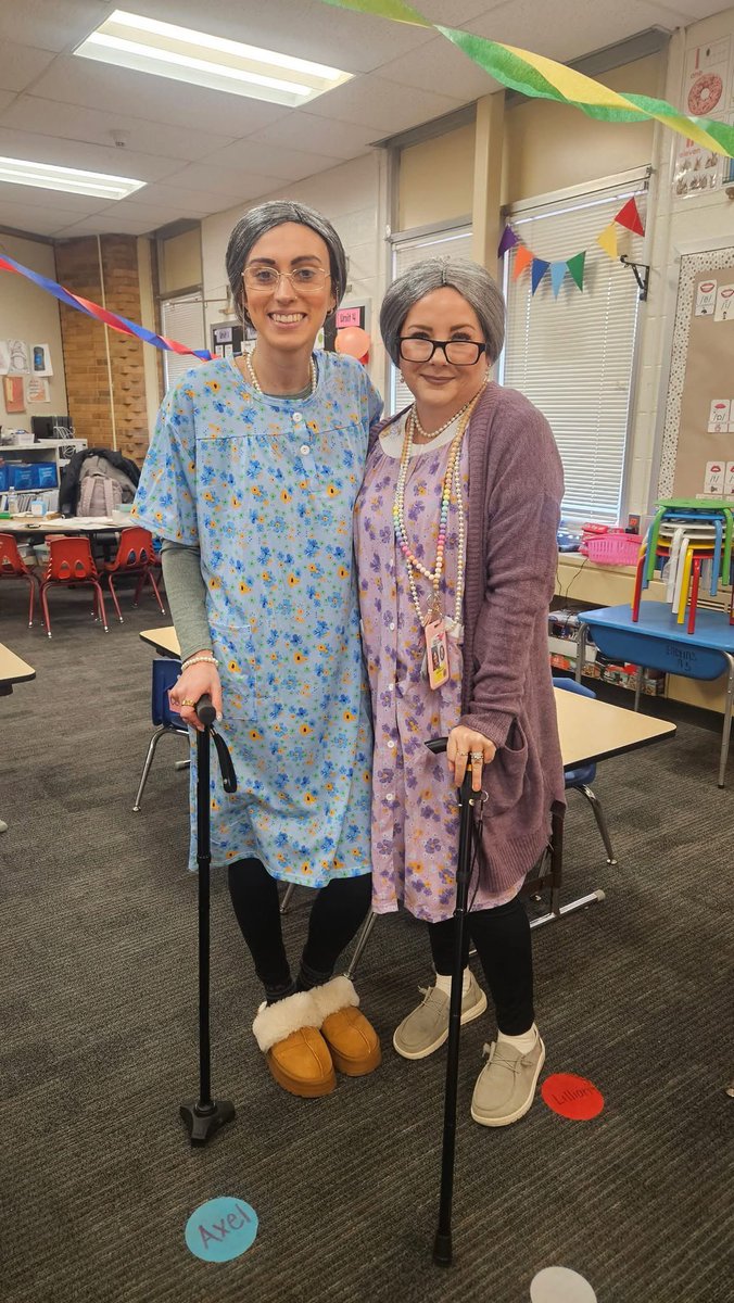 Happy 100th Day from Mrs. Blevins 
and Mrs. Hoffmaster 👩🏻‍🦳💯
