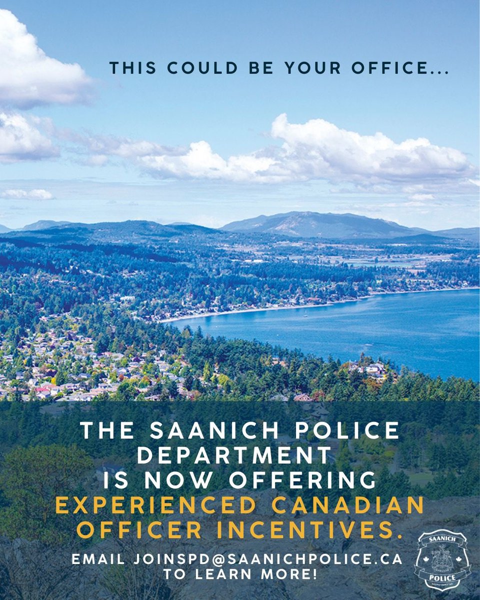 If you’ve been thinking about joining SPD, now’s the time! For a limited time, the Saanich Police Department is offering incentives for the successful hiring of Exempt Police Officers. 

Interested? Email JoinSPD@SaanichPolice.ca for more info!