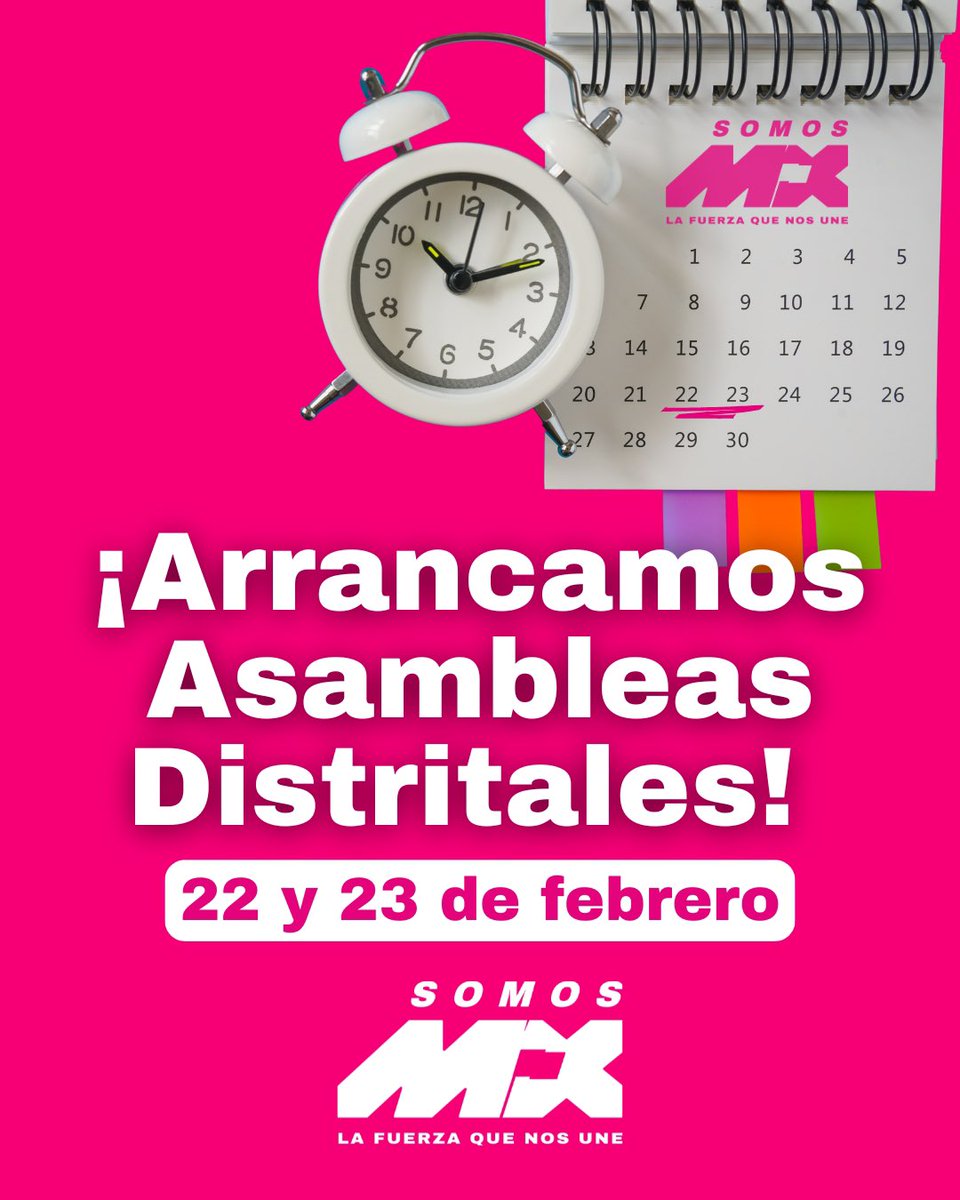 SomosMxMexico's tweet photo. ¡Un nuevo rumbo para México comienza contigo! Este 22 y 23 de febrero, las primeras 39 Asambleas Distritales de #SomosMX estarán abiertas a todos los ciudadanos comprometidos con un México democrático. 
📅 Consulta tu Asamblea y participa: https://t.co/jvezSZNEMp
#JaloPorMéxico https://t.co/Y8skDyISAg