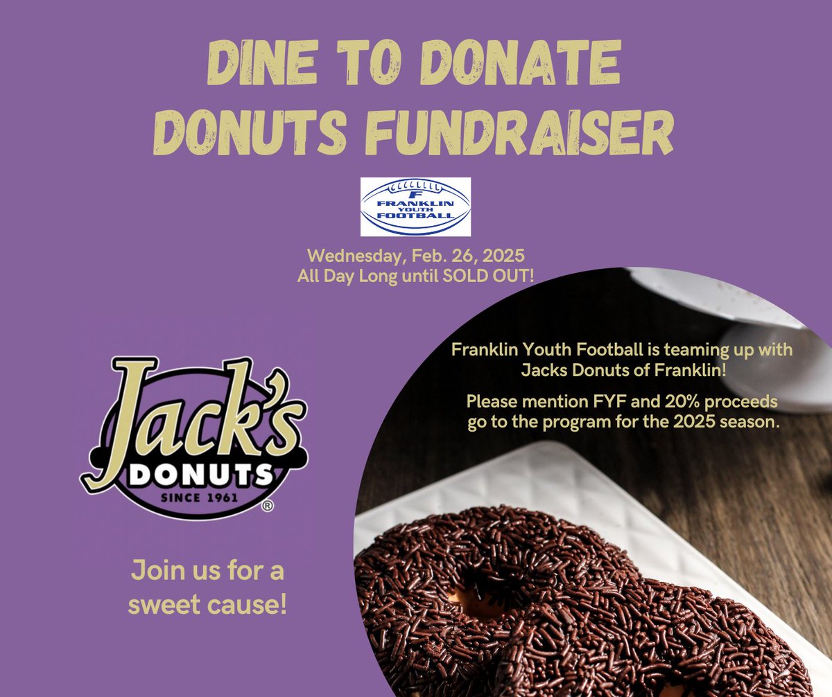 FYFL3's tweet photo. Grab a donut and help out Franklin Youth Football!! https://t.co/mJKqtZLj5S