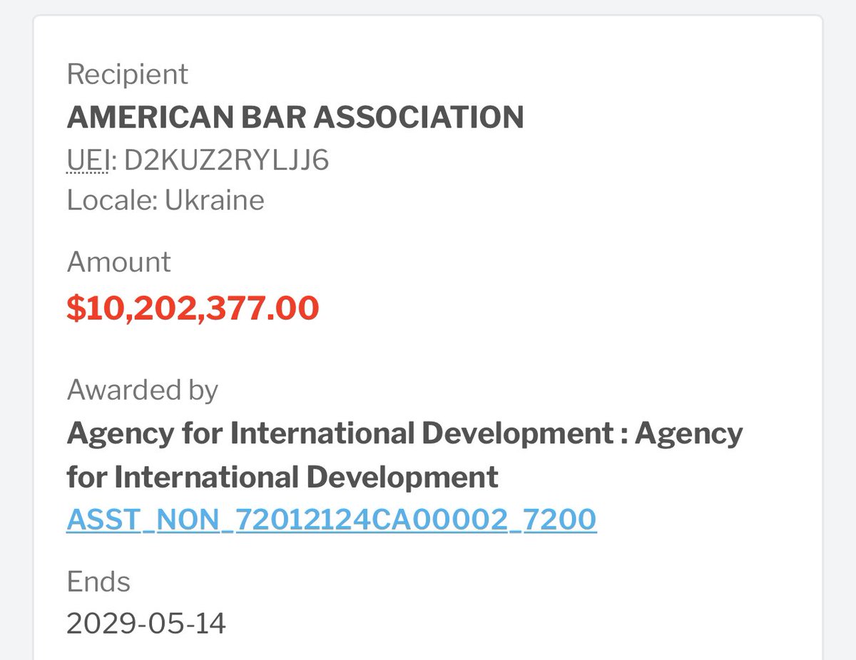 TexasLindsay's tweet photo. You can’t make this up. Of course the American Bar Association would release a “blistering statement” about @DOGE dismantling their slush fund known as USAID. The ABA has received so many American Tax Payer funded grants from USAID &amp; the State Dept. I can’t even list them all…😂 https://t.co/63pXU80YsI