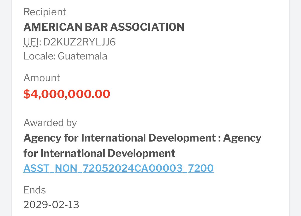 TexasLindsay's tweet photo. You can’t make this up. Of course the American Bar Association would release a “blistering statement” about @DOGE dismantling their slush fund known as USAID. The ABA has received so many American Tax Payer funded grants from USAID &amp; the State Dept. I can’t even list them all…😂 https://t.co/63pXU80YsI