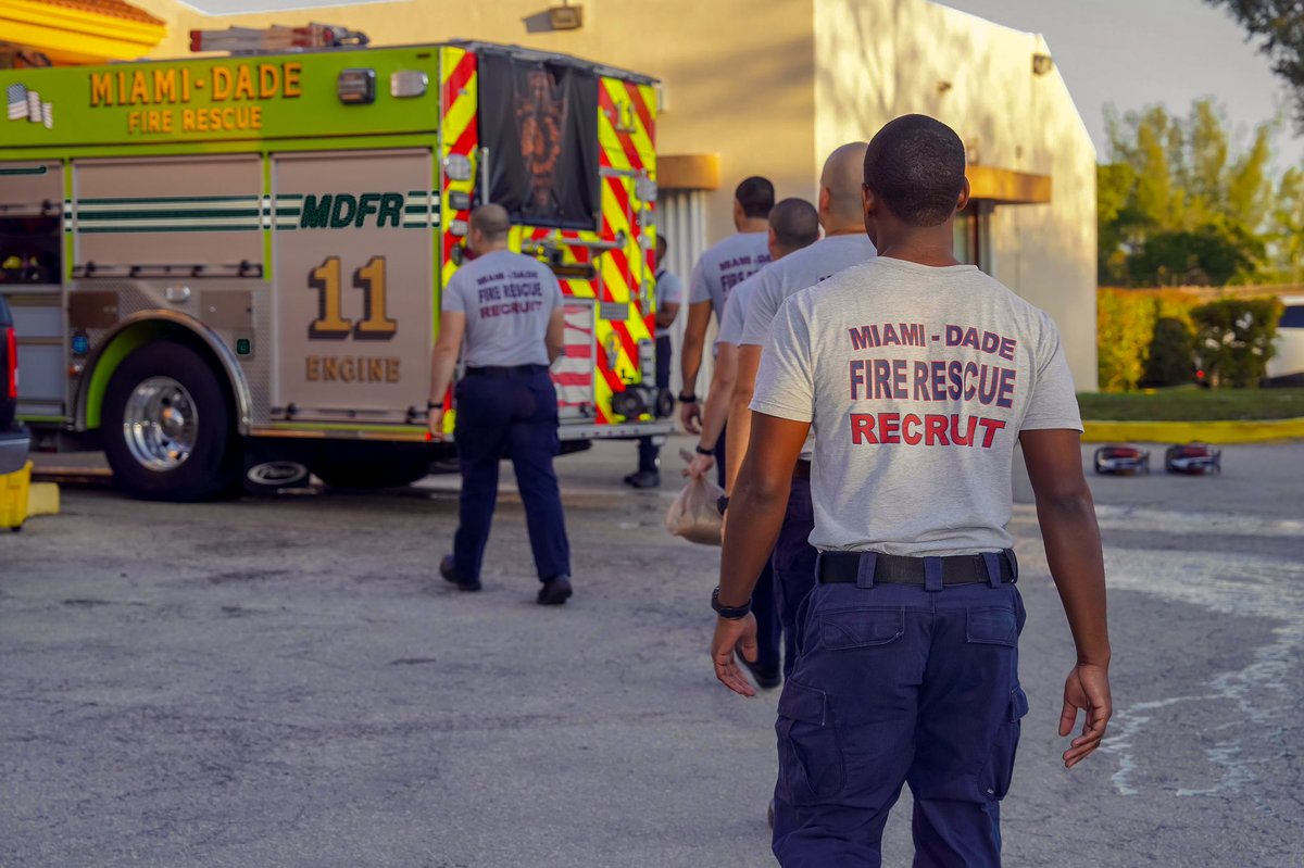 MiamiDadeFire's tweet photo. Ahead of their graduation later this week, the recruits from #MDFRClass156 visited various #MDFR stations across #OurCounty today to get a better understanding of station life and the responsibilities they’ll take on as firefighter trainees. The recruits had the opportunity to connect with current firefighters and experienced some of the daily duties that are shared during their shifts.