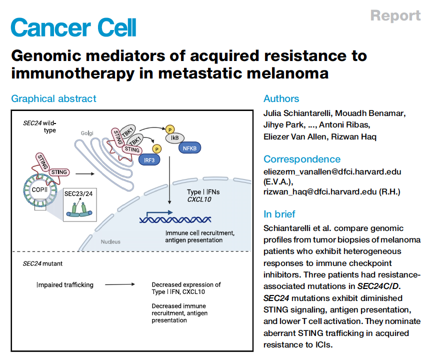 Eli Van Allen (@vanallenlab) on Twitter photo Here's our latest - jointly with <a href="/rhaq1/">Riz Haq MD PhD</a> lab & co-lead by Drs. <a href="/schianta_JL/">Julia Schiantarelli, MD</a>, Benamar, Park et al - studying why some tumors stop responding to immunotherapy. This continues to be a tough puzzle to solve, but important for science & patients alike... Here's our latest - jointly with <a href="/rhaq1/">Riz Haq MD PhD</a> lab & co-lead by Drs. <a href="/schianta_JL/">Julia Schiantarelli, MD</a>, Benamar, Park et al - studying why some tumors stop responding to immunotherapy. This continues to be a tough puzzle to solve, but important for science & patients alike...