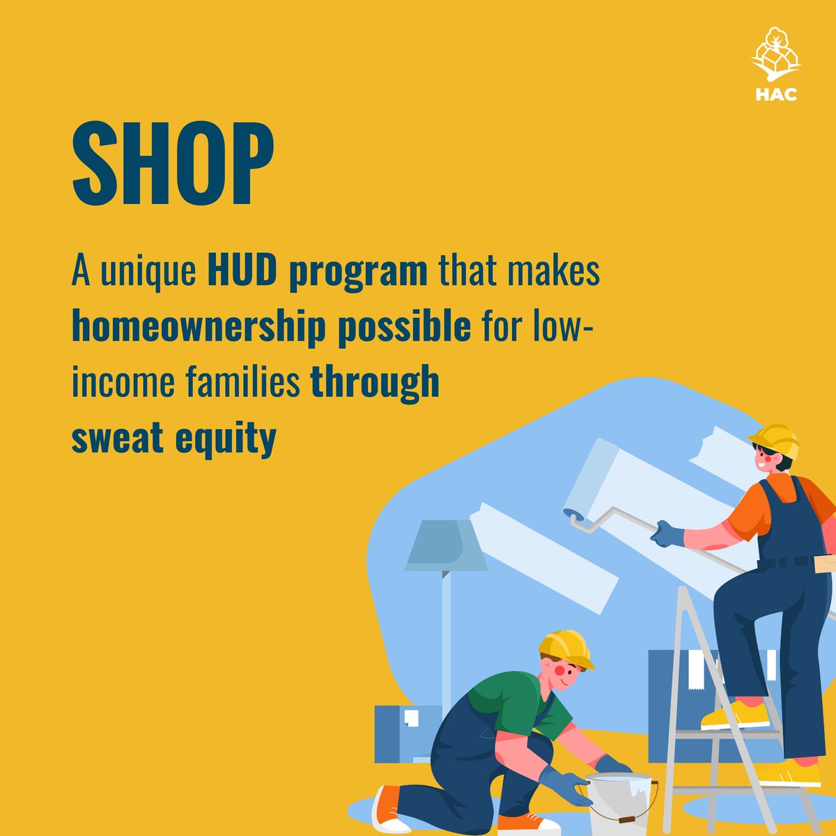 The Self-Help Homeownership Opportunity Program is a unique HUD initiative that makes homeownership possible for low-income families through sweat equity. 

As part of our 2025 Policy Priorities, HAC advocates for increased funding for SHOP: loom.ly/Cpjxzkw