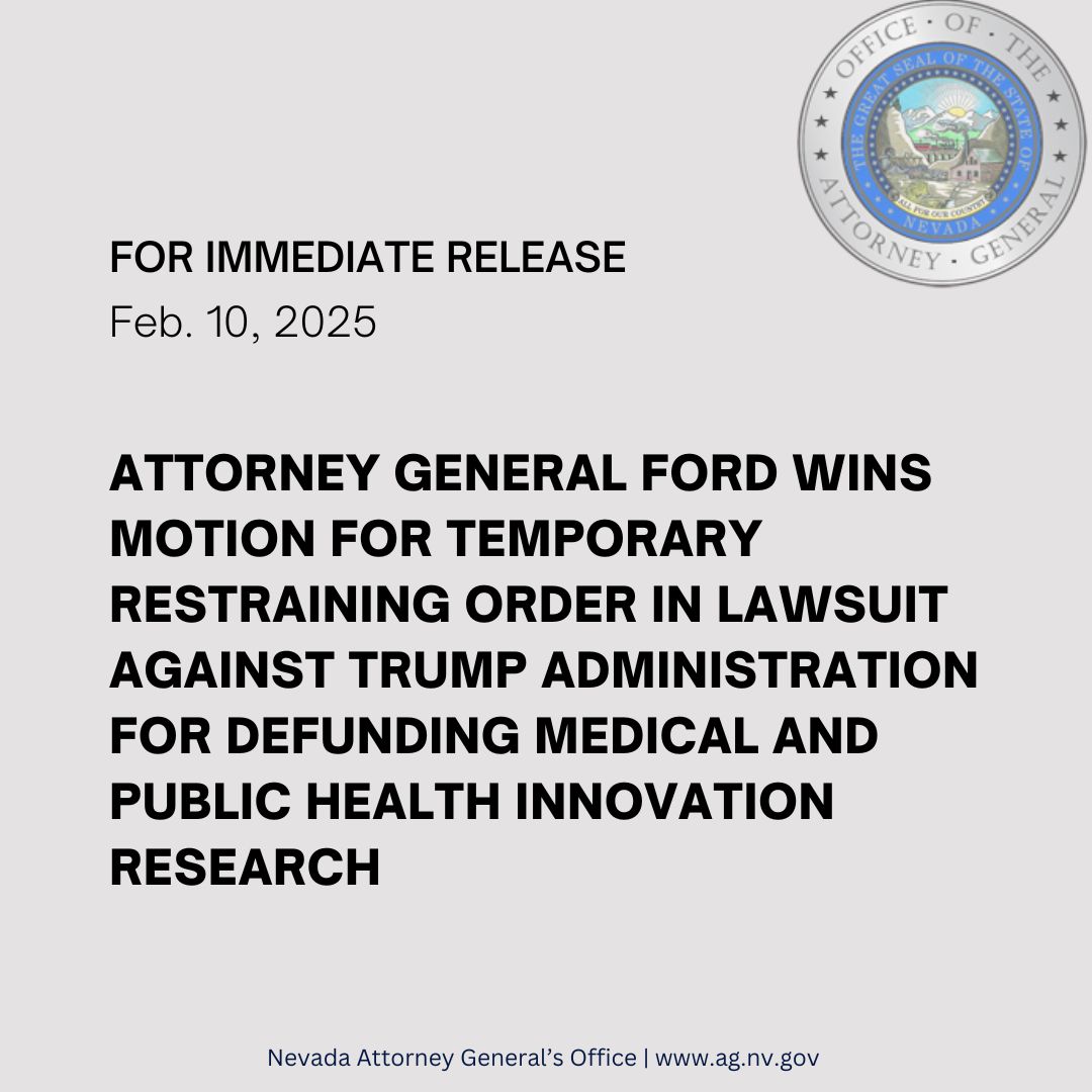 NevadaAG's tweet photo. Today, Attorney General @AaronDFordNV and 21 other attorneys general sued the Trump Administration, the Department of Health and Human Services and the National Institutes of Health (NIH) ... https://t.co/hKOaSpTOSw