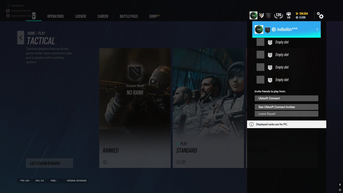 Dark_1803's tweet photo. @UbisoftSupport This is what it looks like, even if my buddies join I cant see their ranks, My system is also having some sort of issue with battle eye as it crashes my PC and the only thing it says it BEDaisy.sys failed. Havent been able to figure out what thats about yet either https://t.co/ARHTPc2QZ1