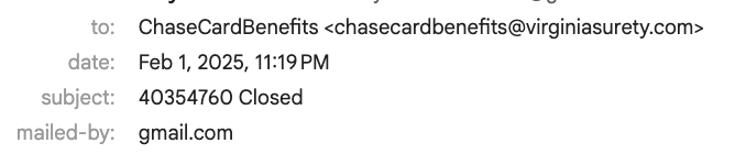 may_venk's tweet photo. @Chase 

Emails to Virginia Surety, your cards benefit provider, are not working.
Never received a response
was told by customer service associate Janelle that these emails were never received and are not visible on her end. https://t.co/LmdxxWejgd