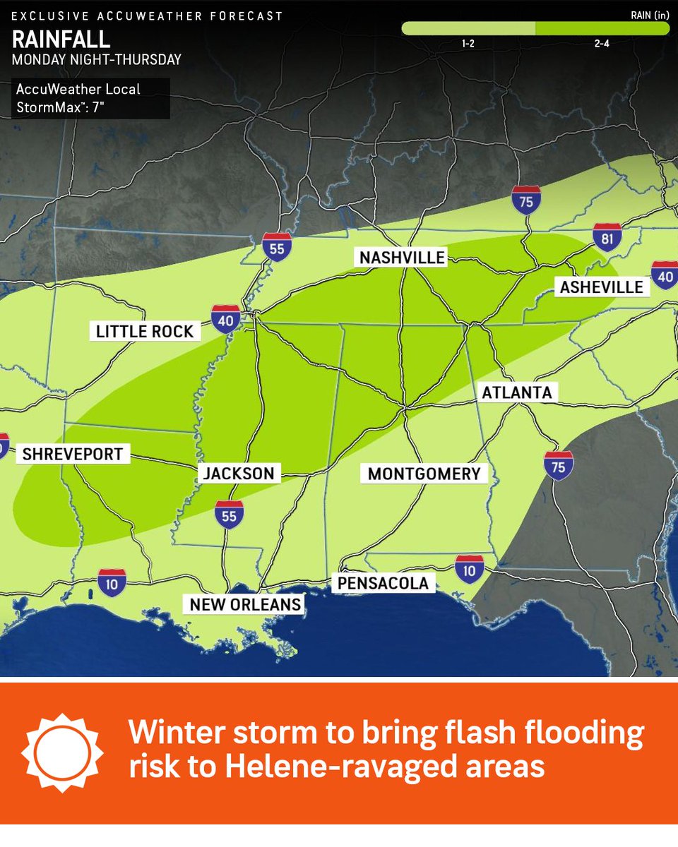 In areas where infrastructure is still heavily damaged, or forests have been destroyed in the wake of Helene from late September, the risk of flash flooding and further damage will be greatest. 

Full forecast: bit.ly/4jScHtS