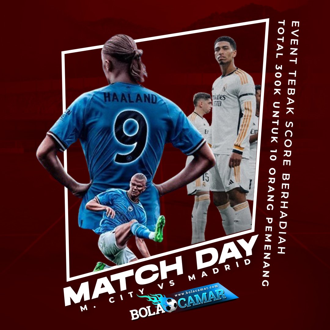 BolacamarVIP's tweet image. 🚨 EVENT TEBAK SCORE BOLACAMAR🚨
Manchester City VS Real Madrid
⚡️Champions League⚡️

Berhadiah total Rp300 ribu untuk 10 Pemenang!!!
Contoh : Manchester City (3) VS (3) Real Madrid
Syarat :
- Follow 
@BolacamarVIP

- RT &amp;amp; Like tweet ini
- Jangan lupa Hashtag #BolacamarVIP…