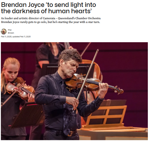 Get an exclusive look into the world of our Artistic Director, Brendan Joyce, ahead of his highly anticipated solo violin performance at "Camerata &amp; Brendan Joyce: Schumann". 

Read the full article below:
lnkd.in/gggQkeu7