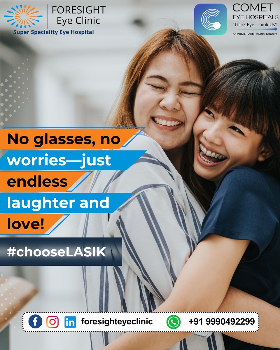 ForesightEye's tweet photo. No glasses, no worries—just endless laughter and love! Experience the joy of clear vision and freedom with advanced eye care.

Contact us on: +91 99904 92299 | +91 85128 10001

#eyecare #visionhealth #lasik #eyehospital #lasiklife #perfectvision #loveyoureyes #foresighteyeclinic https://t.co/76UViuiVb3