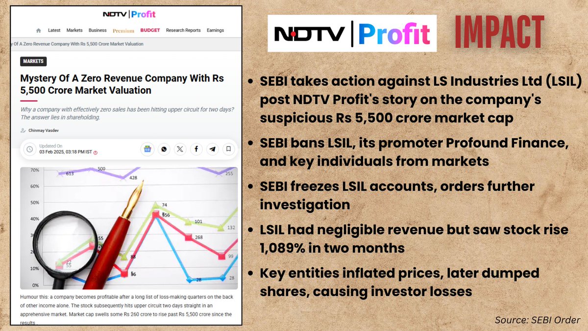 NDTVProfitAlpha's tweet photo. #NDTVProfitImpact | SEBI bans LSIL 

@chinmay_vasdev wrote a story on February 3 about the mystery of a zero revenue company with Rs 5,500 crore market valuation 

Read it here: https://t.co/QwDdeFY3Ol https://t.co/5NjDudgKgM
