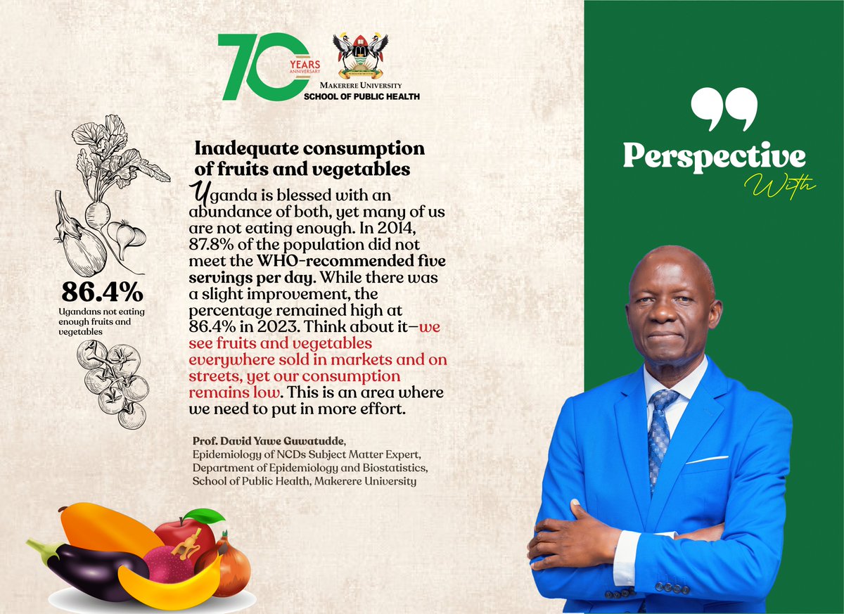 MakSPH's tweet photo. A refreshing day!

@WHO recommends consuming at least 400g (about five portions) of fruits and vegetables daily to reap these health benefits (the size of your fist). Our latest findings show 86% of the population is not consuming enough. @drkasenene, over to you. #FightNCDs https://t.co/qBHirgkdjH