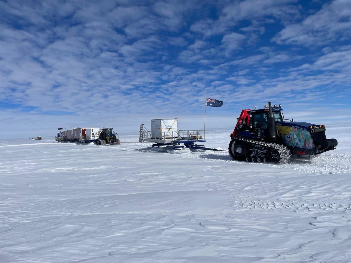 antarctica.gov.au (@ausantarctic) on Twitter photo The tractor traverse team supporting our Million Year Ice Core project is on its way home, with 192 m of 1 m-long ice cores, in 32 boxes. After 14 days on the ‘road’ & nearly 1200 km, the team will reach Casey station later this week. More: antarctica.gov.au/news/2025/aust… 
📷C. Gallagher The tractor traverse team supporting our Million Year Ice Core project is on its way home, with 192 m of 1 m-long ice cores, in 32 boxes. After 14 days on the ‘road’ & nearly 1200 km, the team will reach Casey station later this week. More: antarctica.gov.au/news/2025/aust… 
📷C. Gallagher