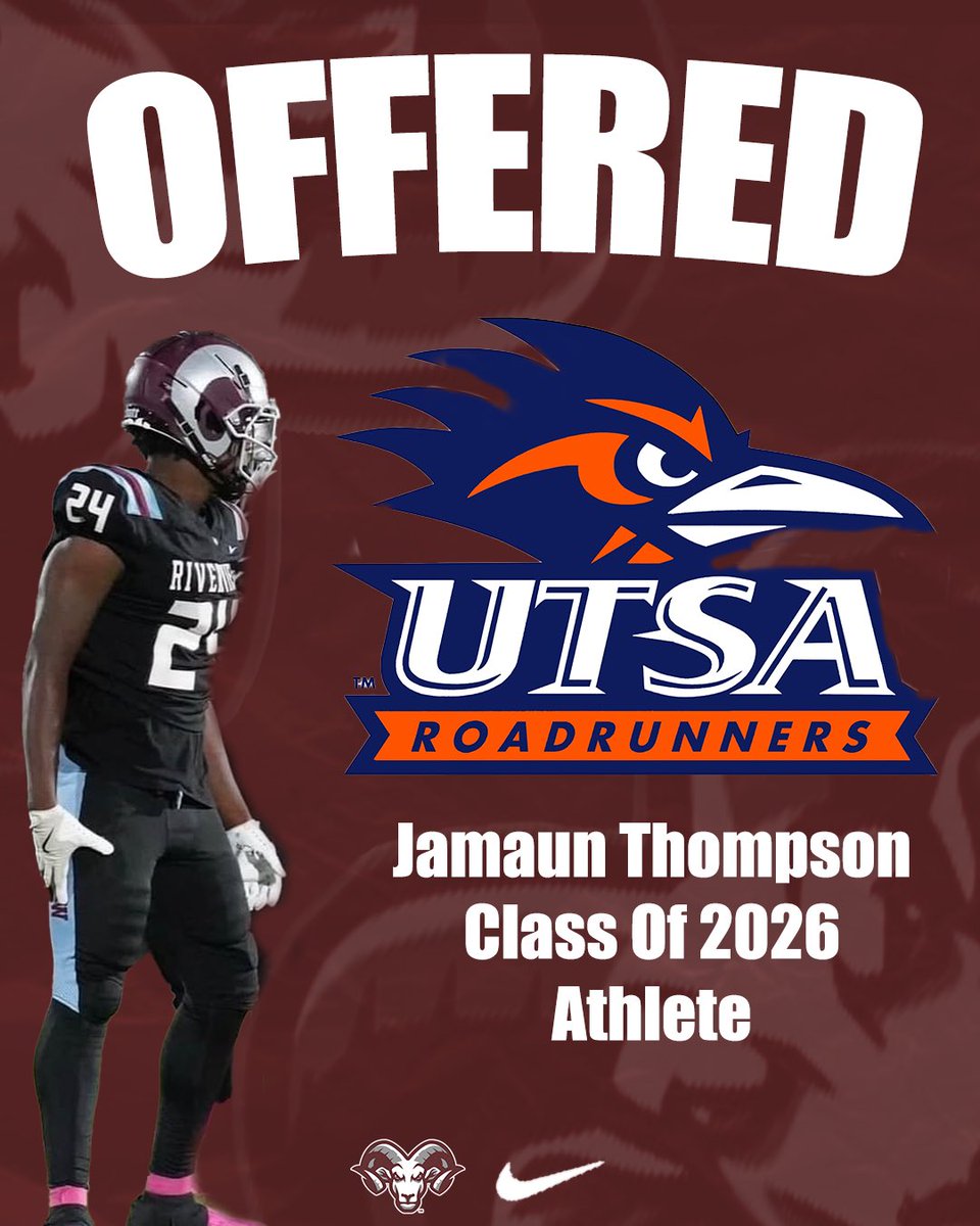 Riverview Football (@ramsrhsfootball) on Twitter photo Congrats To Class of 2026 ATH Jamaun Thompson (<a href="/jamaunthompson1/">Jamaun Thompson</a>) On Picking Up a D1 Offer From UTSA ‼️🐏 #TheView #WeBleedMaroon Congrats To Class of 2026 ATH Jamaun Thompson (<a href="/jamaunthompson1/">Jamaun Thompson</a>) On Picking Up a D1 Offer From UTSA ‼️🐏 #TheView #WeBleedMaroon
