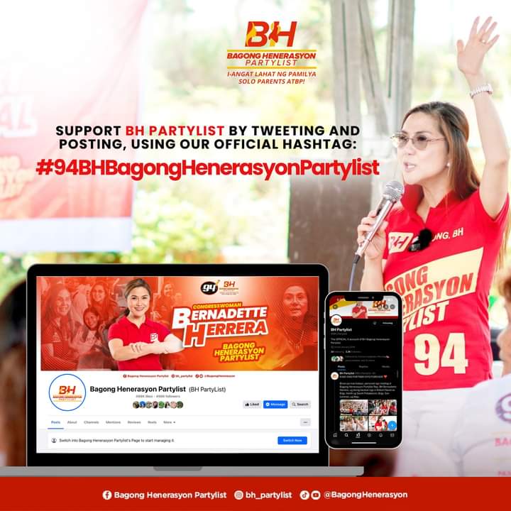 BH_Partylist's tweet photo. Mga Ka-BH, sa pagsisimula ng ating kampanya ngayong araw, muli nating suportahan ang BH Bagong Henerasyon Partylist sa pamamagitan ng tweet at post gamit ang hashtag na: #94BHBagongHenerasyonPartylist https://t.co/SrGL4sOA9S