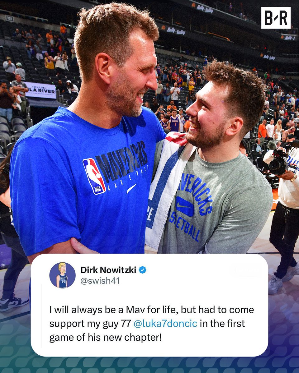 BleacherReport's tweet photo. Dirk will be in attendance for Luka's first game as a Laker 🙏

(via @swish41) https://t.co/noiPo4hpY9
