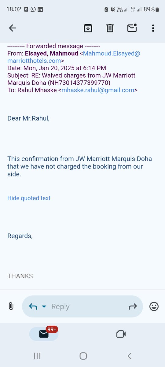 rahulmhaske's tweet photo. @makemytripcare @aksaxena80 @consumerforum_ @jaagograhakjago @jagograhakjago @makemytrip has gone silent after 30+ days of false promises! Despite @JWMarriott confirming they NEVER charged them, they refuse to refund my money. This is daylight robbery! @PMOIndia @jagograhakjago @GoI_MeitY take action! #MakeMyTripScam #FraudAlert #ConsumerRights https://t.co/YfgrZGAUAl