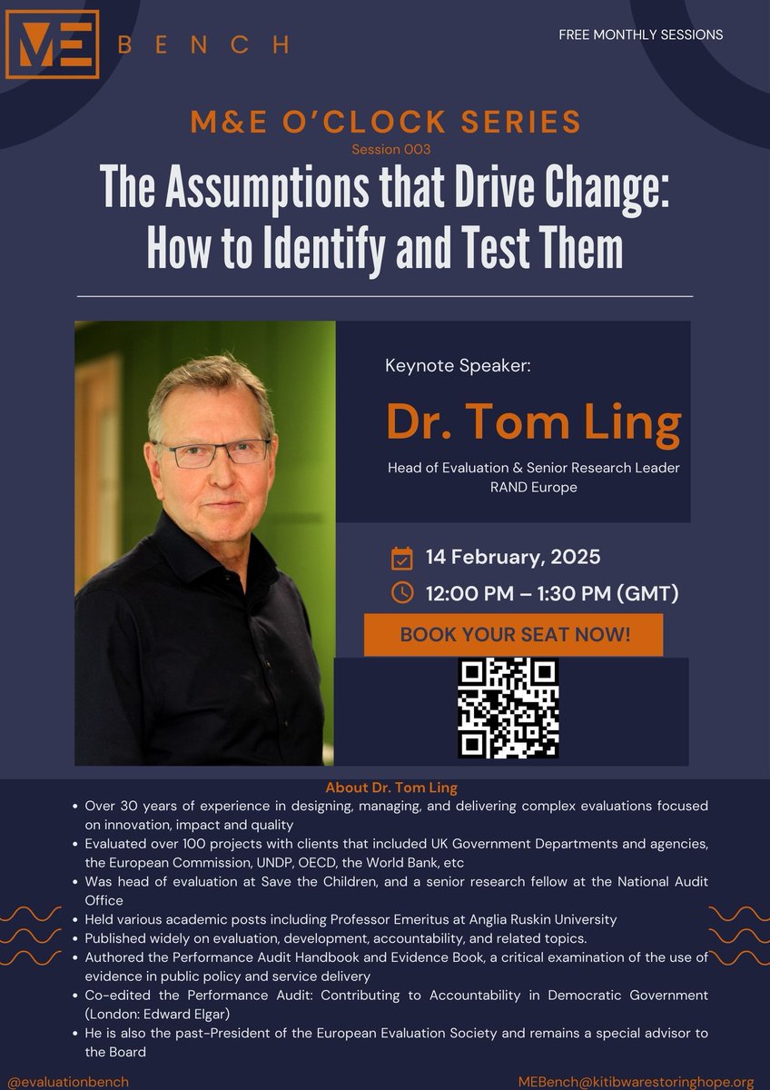🔥 Exciting News! 🔥

Our upcoming M&amp;E O'clock Session features a powerhouse keynote speaker: Dr. Tom Ling!

With his extensive expertise, he’ll break down The Assumptions that Drive Change: How to Identify and Test Them.

🗓 Date: 14th February 2025
⏰ Time: 12:00pm - 1:30pm