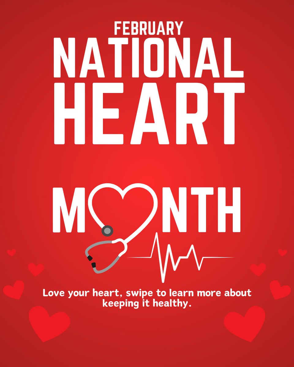February is National Heart Month ❤️

Your heart works for you—take care of it! 

💡 Love your heart! Take small steps for a healthier you. #NationalHeartMonth #HeartHealth #LoveYourHeart