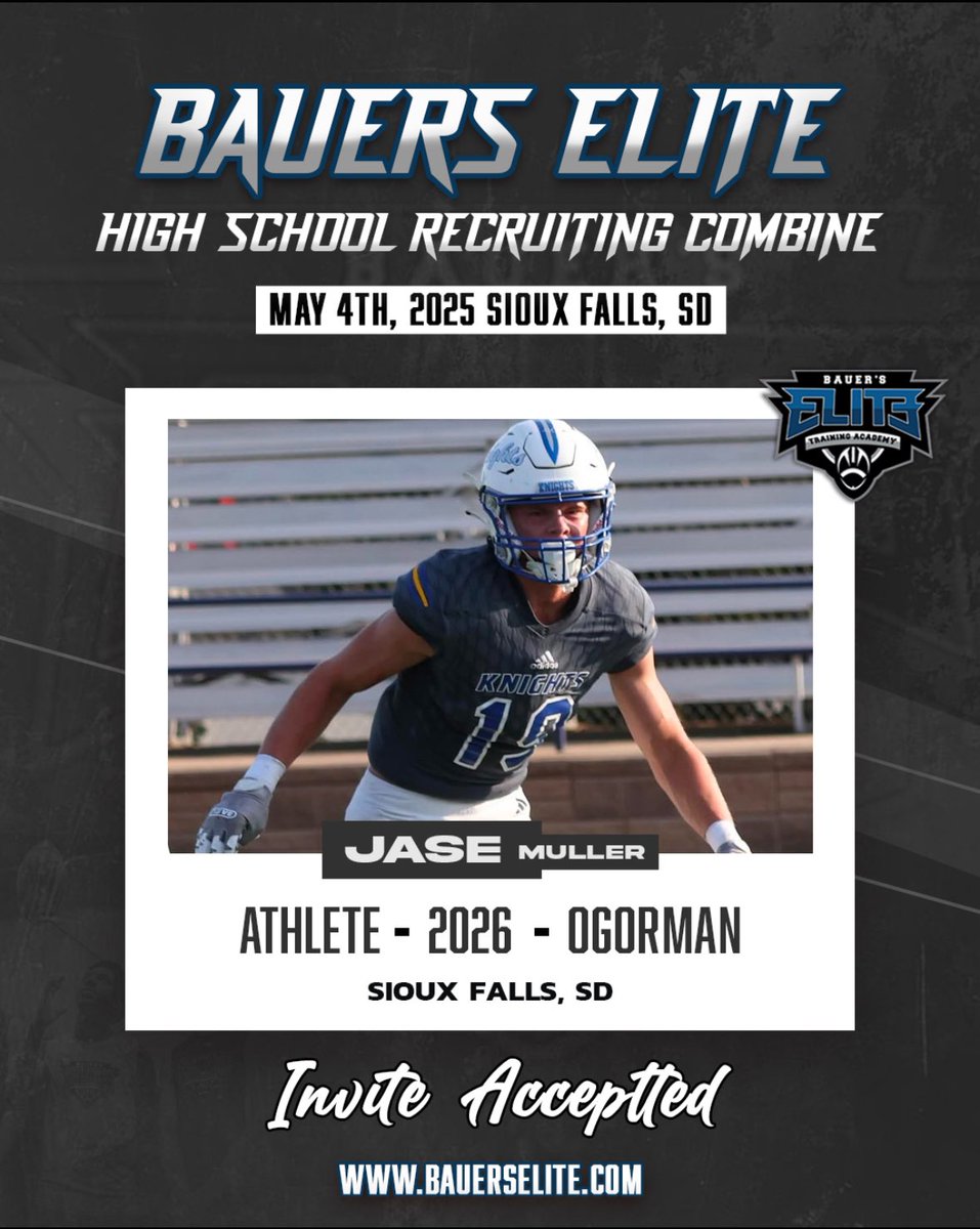 Jase Muller (LB/TE) (@jase_muller19) on Twitter photo I will be present at the Bauers Elite High School Recruiting Combine May 4th in Sioux Falls, SD. Ready to compete๐ช๐ผ
<a href="/CoachEidsness/">Eric Eidsness</a> <a href="/Coach_Benedetto/">Vince Benedetto</a> <a href="/Coach_Bergy/">Brian Bergstrom</a> @zanebusekist <a href="/Coach_D_Coop/">Deontae Cooper</a> <a href="/CoachDtjackson/">Dan Jackson</a> <a href="/Coach_SchmidtE/">Eric Schmidt</a> <a href="/CoachAndersonJD/">Jon Anderson</a> <a href="/ghaugii7/">Gordie Haug</a> <a href="/CoachWilk0/">Keaton Wilkerson</a> <a href="/IsaacFruechte14/">Isaac Fruechte</a> I will be present at the Bauers Elite High School Recruiting Combine May 4th in Sioux Falls, SD. Ready to compete๐ช๐ผ
<a href="/CoachEidsness/">Eric Eidsness</a> <a href="/Coach_Benedetto/">Vince Benedetto</a> <a href="/Coach_Bergy/">Brian Bergstrom</a> @zanebusekist <a href="/Coach_D_Coop/">Deontae Cooper</a> <a href="/CoachDtjackson/">Dan Jackson</a> <a href="/Coach_SchmidtE/">Eric Schmidt</a> <a href="/CoachAndersonJD/">Jon Anderson</a> <a href="/ghaugii7/">Gordie Haug</a> <a href="/CoachWilk0/">Keaton Wilkerson</a> <a href="/IsaacFruechte14/">Isaac Fruechte</a>