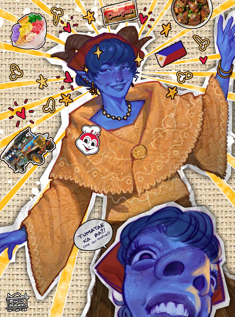 I drew Jester as a Filipina Tiefling because <a href="/LauraBaileyVO/">Laura Bailey</a> just revealed she's actually part-Filipino. 🇵🇭 Jester being pinay is my canon now. Meet Ate Jeje!

(Kind of a repost, I just added something new at the bottom lol 💙)

#criticalrolefanart 
#Criticalrole 
<a href="/CriticalRole/">Critical Role</a>