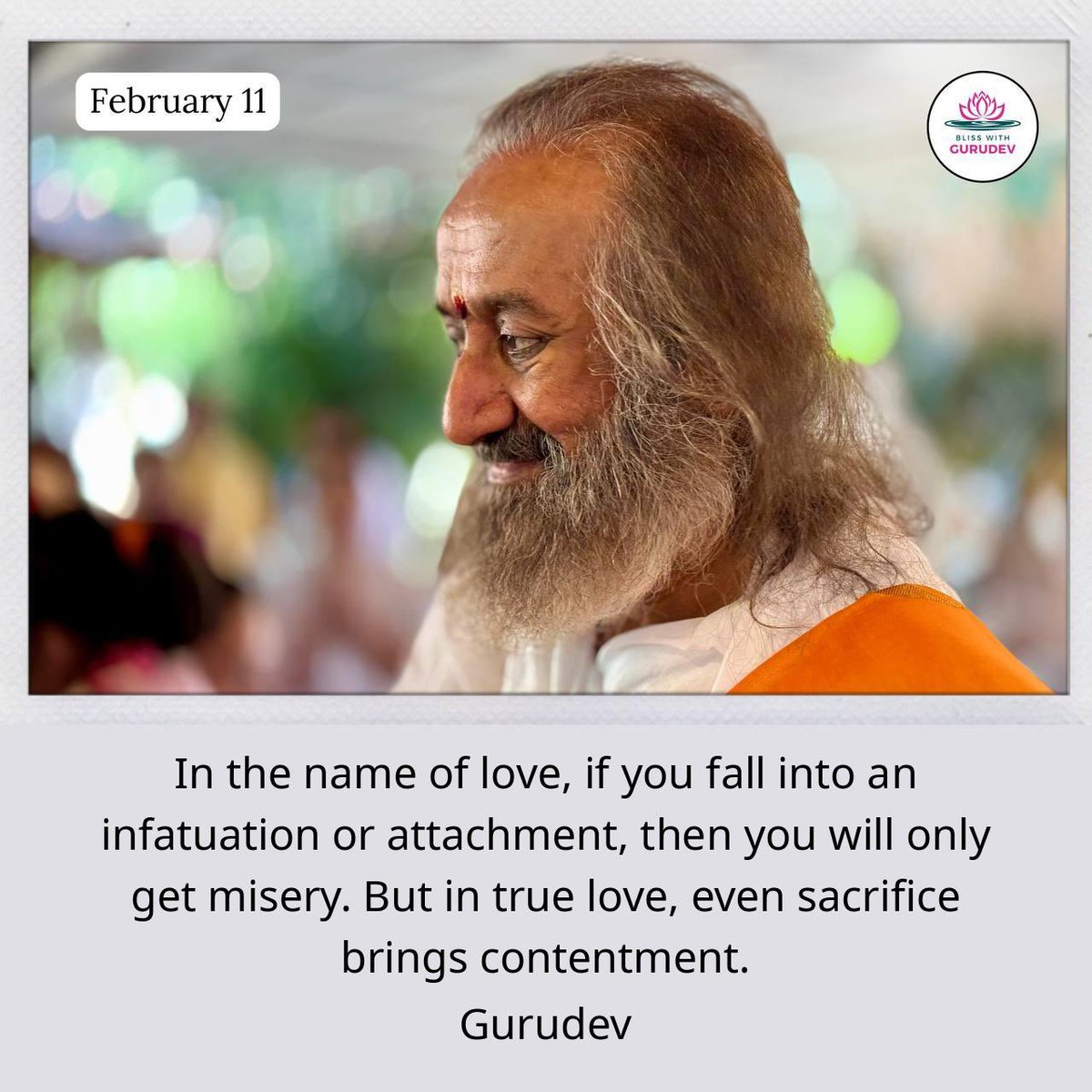 Breath Wisdom Grace (BWG) (@breathwgrace) on Twitter photo In the name of love, if you fall into an infatuation or attachment, then you will only get misery. But in true love, even sacrifice brings contentment. - <a href="/Gurudev/">Gurudev Sri Sri Ravi Shankar</a> In the name of love, if you fall into an infatuation or attachment, then you will only get misery. But in true love, even sacrifice brings contentment. - <a href="/Gurudev/">Gurudev Sri Sri Ravi Shankar</a>